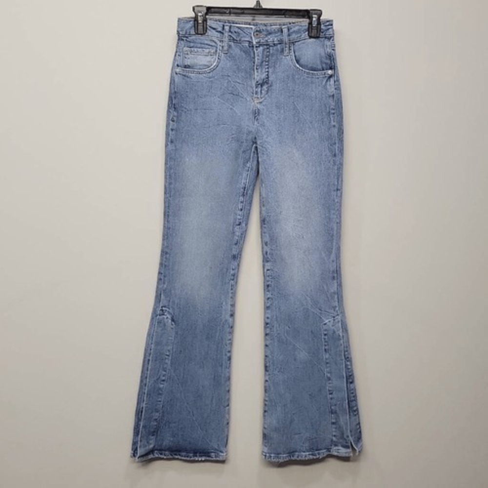 Anthropologie Pilcro Bootcut Slim Jeans 26 Light Wash Split Cuff Retro 70s Disco